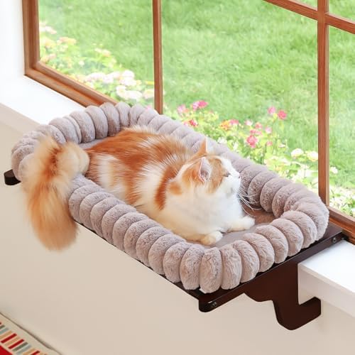 Zakkart SnugCloud Cat Perch for Windowsill (Dark Stained Wood/Brown, M) by Zakkart