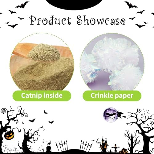 PET SHOW 8 Pack Halloween Cat Kicker With Catnip Crinkle Sound for Indoor Cats - Cute Ghost Pumpkin Plush Kittens Shape Natural Interactive Pet Kitty Toy - Image 3