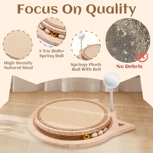 Natural Sisal Cat Scratcher, Round Cat Toys for Indoor Cats Interactive Toys with Ball Track Spring Ball, Kitten Toys for Chasing Hunting Mental Physical Exercise Puzzle - Image 2