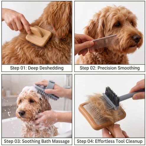 Slicker Brush for Dogs Grooming Kit with Cleaning Rake Tool 4PCS - Image 2