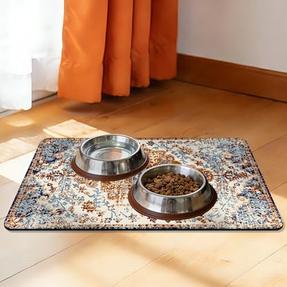 Cat Food Mat Pet Feeding Mats Dog Bowls Mat Cat Water Mat 12x20 Inch Boho3 by Unknown