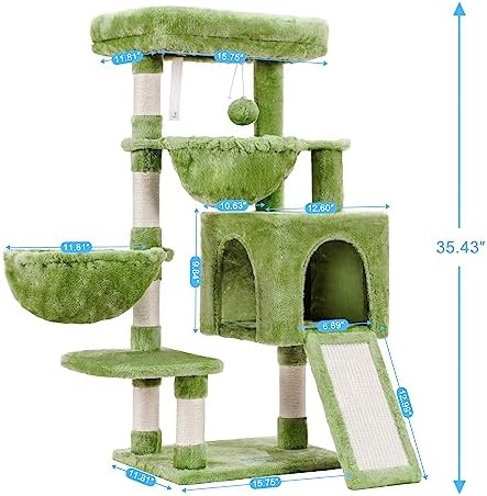 Hey-brother Cat Tree Tower with Large Bed, Hammocks, Scratcher, MPJ006SGR - Image 3