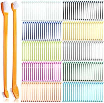 200 Pcs Dog Toothbrush Cat Tooth Brushes Bulk, Double Sided Brushing Kit, Teeth Cleaning Kit Soft Bristles Long Handle, Pet Tooth Brush for Small to Large Dog, Cat, Puppy & Kitten, 10 Colors by MoonyMars