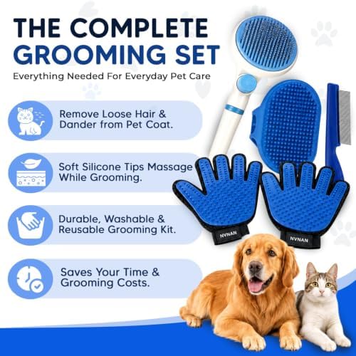 NVNAN 5-Piece Dog Grooming Brush Set with Grooming Gloves - Image 6