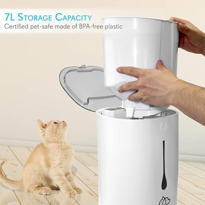 7L Smart Automatic Pet Feeder - Electronic Digital Dry Food Storage Meal Dispenser w/Built-in Microphone, Voice Recorder, Optional Battery, Timer Programmable to Feed Cat and Dog - SereneLife SLAPF30