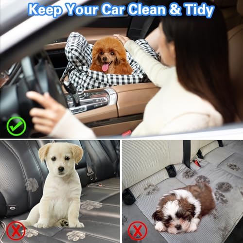 Dog Car Seat for Small Dogs, Portable Puppy Car Seat of Easy Installation, Fashionable Pet Carrier Bag with Large Pockets, Machine Washable Dog Booster Seat (Khaki) - Image 3