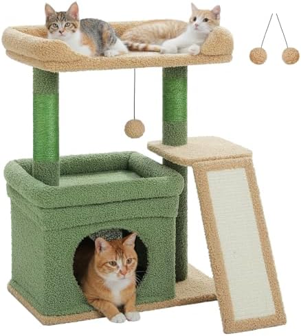 PEQULTI Cat Tree for Small Medium Cats, Green Cat Tower for Indoor Cats by PEQULTI