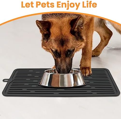 Ptlom Pet Placemat for Dog and Cat, Mat for Prevent Food and Water Overflow, Suitable for Medium and Small Pet, Black, Silicone - Image 3