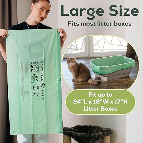 Cat Litter Box Liners 100% Compostable - Drawstring Close - 6 Count - Jumbo Size 36" x 19" - Tear & Leak Resistant - OK Compost Home Certified - Image 4