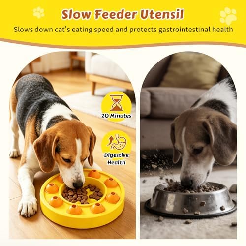 Dog Food Puzzle Toys Interactive Game Toy for IQ Training Enrichment Dog Food Puzzle Slow Feeder for Small, Medium Dogs and All Cats (Yellow Bowl) - Image 4