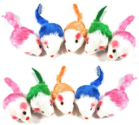 Play Fur Mice Cat Toys – Mixed Bag of 10 Play Mice with Rattling Sounds – 4 Color Variety Pack of Catnip Toy by Unknown