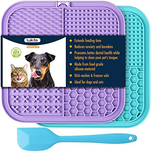 LUKITO Lick Mat for Dogs & Cats 2 Pack, Slow Feeder Licking Pad with Suction Cups for for Anxiety Relief and Boredom Reducer, Perfect for Bathing Grooming by LUKITO