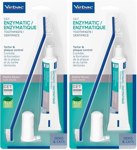 Virbac C.E.T.® Oral Hygiene Kit for Dogs | Poultry-Flavor Toothpaste | Fingerbrush and Pet Toothbrush,(Pack of 2) by Virbac