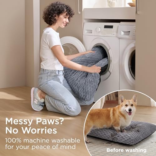 Bedsure Washable Dog Bed for Crate Medium Size Dog, Soft Bubble Fleece, 29" - Image 6