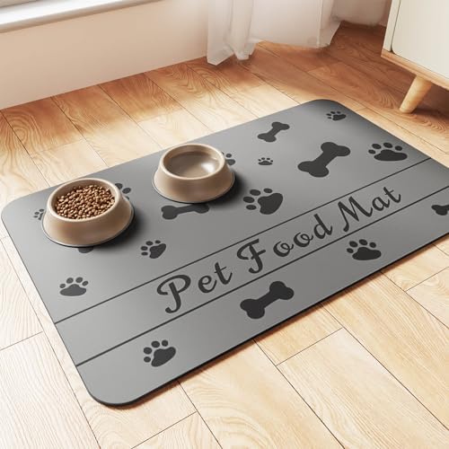 Pet Feeding Mat-Absorbent Pet Placemat for Food and Water Bowl, with Waterproof Rubber Backing, Quick Dry Water Dispenser Mat for Dog and Cat (24"x16", Bones) by Incenseburner