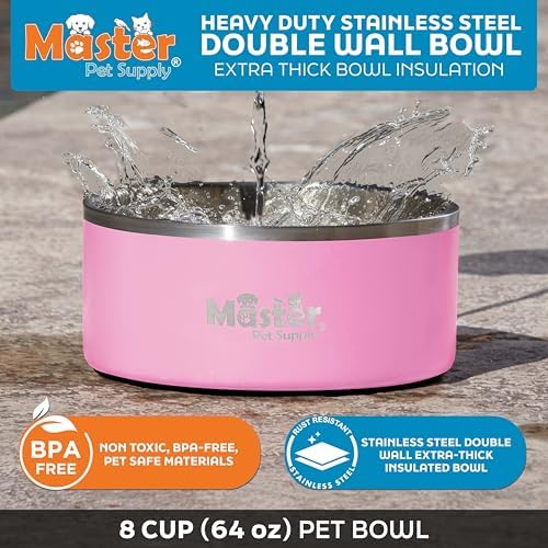 Master Pet Supply Stainless Steel Dog Bowls 64 oz Heavy Duty Hyper Pink - Image 3