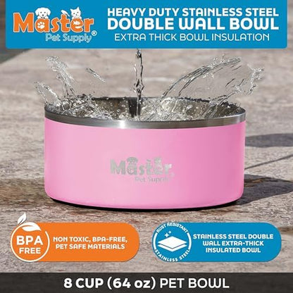 Master Pet Supply Stainless Steel Dog Bowls 64 oz Heavy Duty Hyper Pink - Image 3