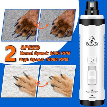 VIWIK Dog Nail Trimmers with Light, Cat Dog Nail Clippers, Dog Nail Grinder Quiet for Large Medium Small Dogs Paw & Cats Claw, Electric 2-Speed Pet Toenail Grooming Supplies, Gifts for Dog Lovers. - Image 2