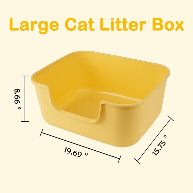 Large Cat Litter Box with High Sides,Cat Boxes for Indoor Cats,Cat Litter Pan for Kitty,Litter Box with Low Entry,Easy to Clean,Anti-Splashing (White-Long Side Entry)