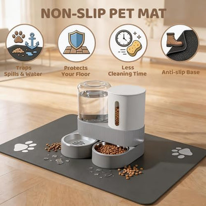 Gravity Cat Feeder 2 Pack Automatic Food Feeder and Water Dispenser Set Detachable Pet Bowl with Silicone Mat for Cats Small Medium Dogs, Large Capacity(Grey) - Image 6