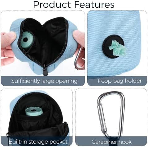 Dog Treat Pouch for Training, Portable Dog Walking Bag Built in Poop Dispenser, Pocket Sized Pet Pouches, Doggie Puppy Snack Rewards Bag, Treat Carrier Holder with Clip (Blue) - Image 3