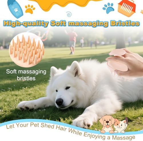 2-in-1 Dog Bath Brush for Grooming & Massage - Pet Silicone Brush for Long & Short Haired Dogs and Cats, Dog Scrubber for Bath, Rubber Curry Brush, Use Wet as Bath Brush or Dry for Grooming - Image 5