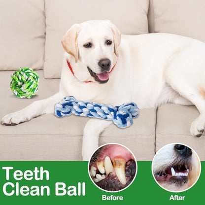 18 Pcs Dog Rope Toys Set Interactive Chew Balls Toys for Aggressive Chewers Large Medium Small Dogs Pet Puppy Teeth Cleaning Fun Training Birthday Gifts Blue Green - Image 3