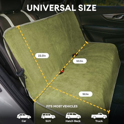 FUNNY FUZZY Dog Car Seat Cover for Back Seat, Back Seat Pet Cover for Dogs Waterproof, Scratchproof Dog Backseat Cover, Non-Slip Bench Car Seat Protector, Universal Fit Most Cars, SUVs, Trucks, Green - Image 2