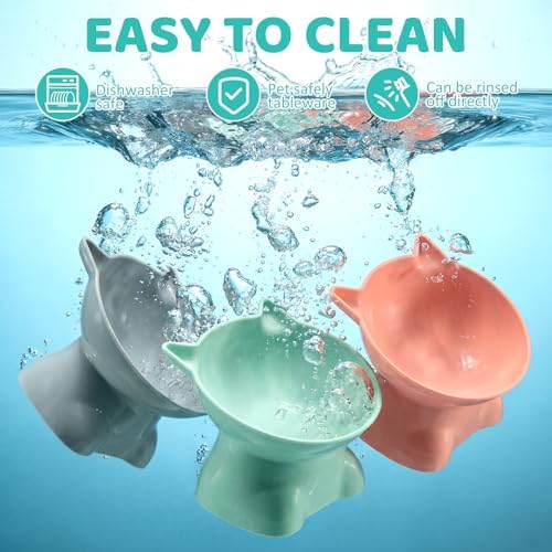 9 Pcs Plastic Raised Cat Bowls Bulk Elevated Tilted Dishes 15 Degrees Tilted Anti Vomiting Friendly Food Water Feeder Pet Slanted Stand Bowl for Indoor Cats Shelter (Cute,Vivid Color) - Image 3