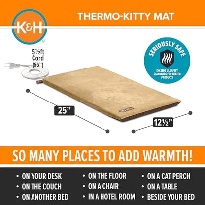 K&H Heated Cat Bed, Thermo-Kitty Mat Indoor, Safety Listed, 6W, Mocha/Tan - Image 2