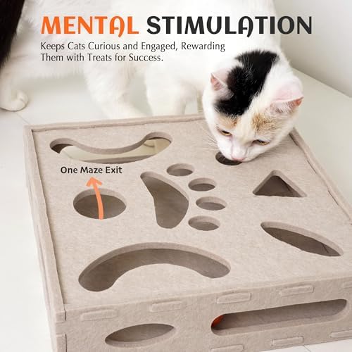 PETKARAY Felt Cat Puzzle Toy, Interactive Cat Toys for Indoor Cats, Interactive Maze for Kitten Felt Puzzle Box with Ball, Beige - Image 3