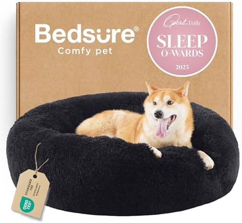 Bedsure Calming Dog Bed Medium Size Dog Donut Washable Pet Bed,30ins Black by BEDSURE