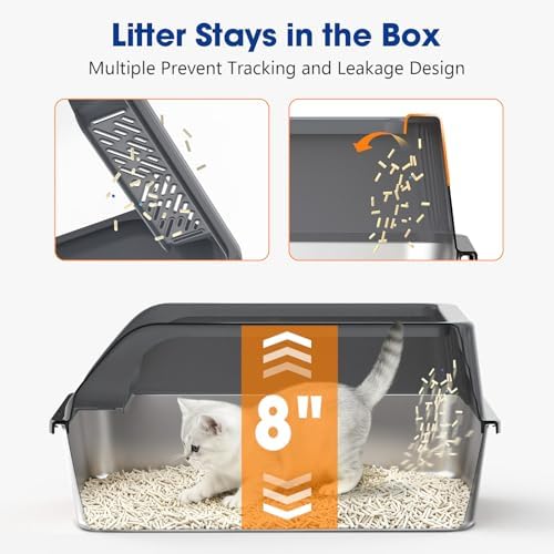 2 Pack Small Stainless Steel Litter Box with Lid for Kitten, Metal Cat Litter Boxes High Sided Enclosed for Injured Cats and Rabbit, Anti-Urine Leakage | Non-Stick Bottom & Includes Scoop - Image 4