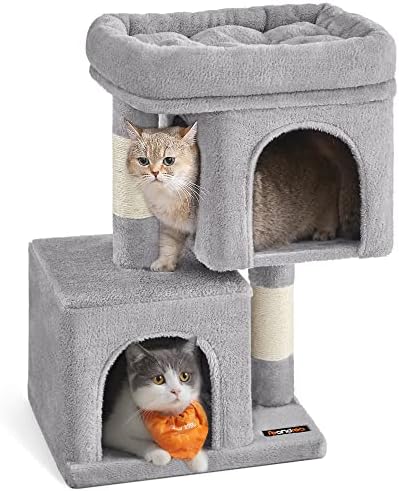 Feandrea Cat Tree, 26.4-Inch Small Cat Tower, Cute Plush Condo, Light Gray by FeandreabySONGMICSHOME