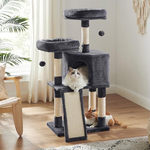 Feandrea Cat Tree, 45.3-Inch Cute Cat Tower, Plush Climbing Condo, Gray by FeandreabySONGMICSHOME
