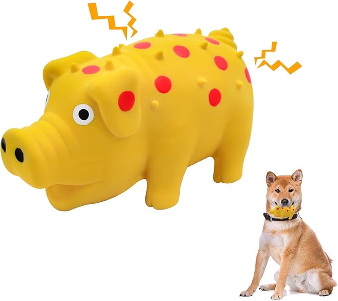 WishLotus Natural Latex Dog Squeaky Toy, Pig-Shaped Dog Chew Toys for Teeth Cleaning, Mini Puppy Chew Toy for Small Dogs to Relieve Stress and Reduce Boredom (Yellow,1pcs)
