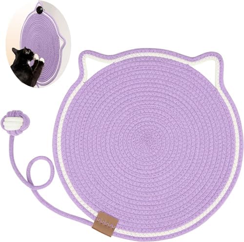 Letalong Cat Scratcher Mat, Natural Cotton Rope Cat Scratch Pad, 15.7'' Round Horizontal Floor Cat Scratching Pads for Indoor Cats, Cat Furniture Protector for Wall, Couch, Carpets, Sofas, Purple by LetalongPetSupplies