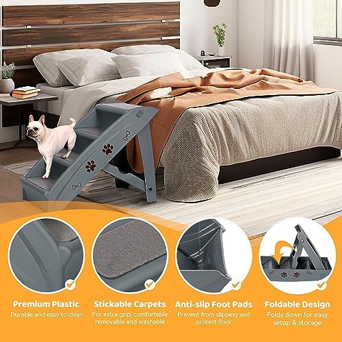 Pet Stairs for Small Dogs and Cats 4-Step Portable Folding Dog Steps Anti-Slip Ladders for High Bed Couch Sofa Climbing, Gray - Image 2
