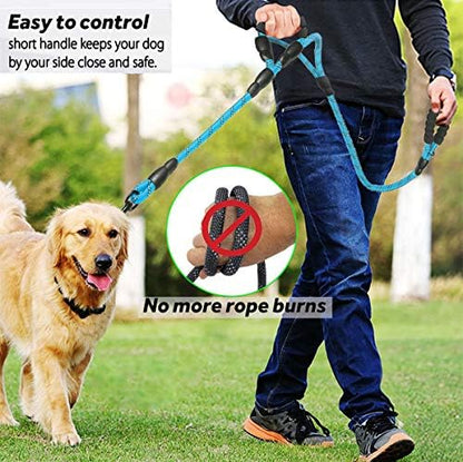 JSXD Heavy Duty Double Handle Dog Leash - 5 FT, Padded & Reflective, Rope for Small to Large Dogs (Blue) - Image 3