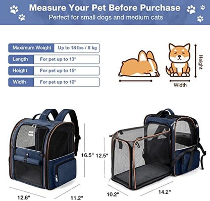 Large Cat Backpack Carrier Expandable Pet Carrier Backpack for Small Dogs Medium Cats Fit Up to 18 Lbs, Dog Backpack Carrier, Foldable Puppy Backpack Carrier for Travel, Hiking,Blue - Image 2