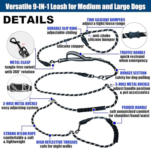 Heavy Duty Hands Free No Pull Bungee Leash 13ft Black Large Dogs - Image 3