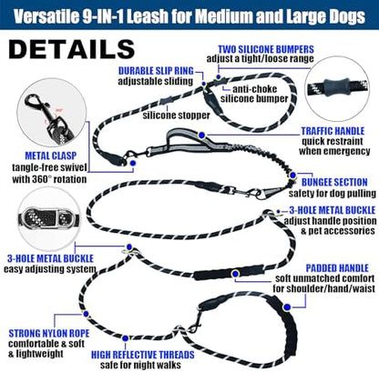 Heavy Duty Hands Free No Pull Bungee Leash 13ft Black Large Dogs - Image 3