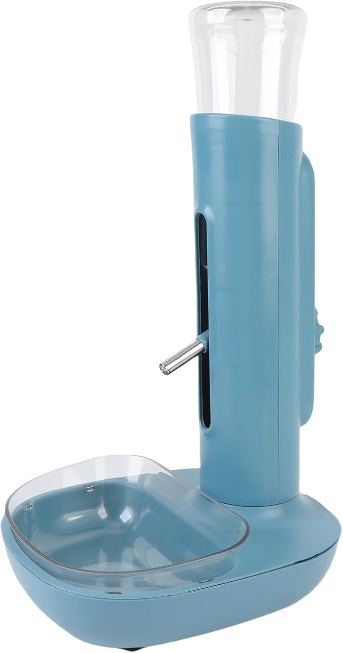 Pet Standing Water Dispenser Cat Dog Standing Bowl with Detachable Pole Automatically Feeding Water Height Adjustable for Cage, Crate (Blue)