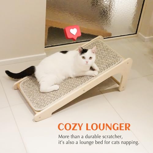 PETKARAY Cat Scratcher, Sisal Cat Scratching Ramp, L Shape Scratch Board for Indoor Kitty, 27" Wall Furniture Protector with Mouse Toy, Chevron - Image 6