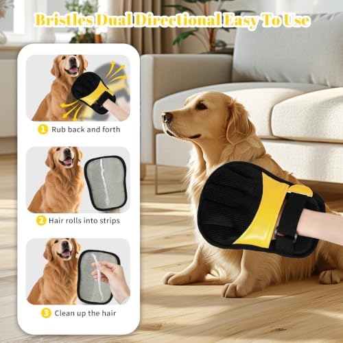 Pet Hair Remover Gloves Yellow Gold Static Hair Remover Reusable for Clothing, Sofa, Car Seat - Image 3