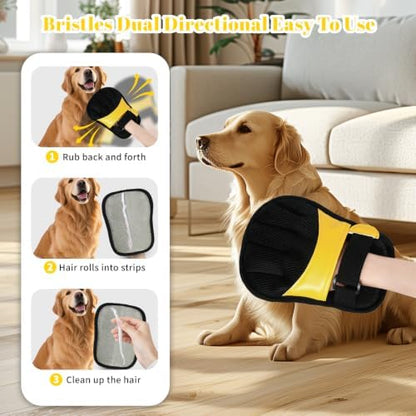 Pet Hair Remover Gloves Yellow Gold Static Hair Remover Reusable for Clothing, Sofa, Car Seat - Image 3