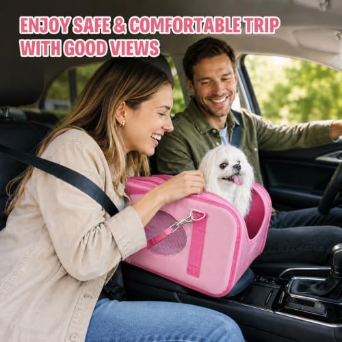 Center Console Dog Car Seat for Small Dogs & Cats Under 15 lbs, Pink - Image 6