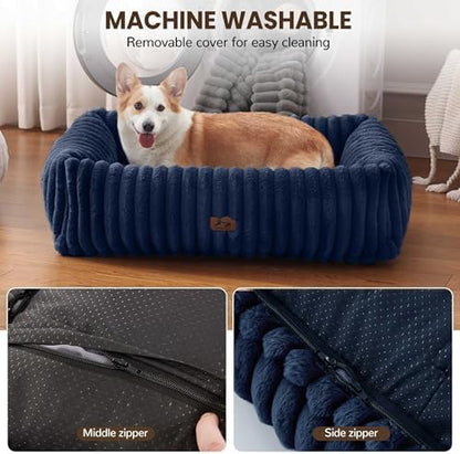 Dog Bed Medium Size Dog, Rectangle Orthopedic Pet Bed for Car and Indoor, Comfort Fluffy Memory Foam Dog Beds with Anti-Slip Bottom,30 x24 x9 Inches,Navy - Image 5