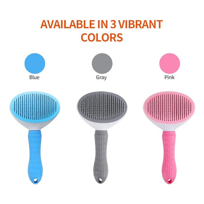 Cat Brush with Release Button, universal for cats and dogs, one click release, brush and flea comb combination set，Pet Hair Comb Tear Stay Removal, knotted skin floating hair tangled fleas (Pink)
