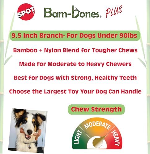 SPOT Bam-Bones Plus Branch -Bamboo Fiber & Nylon, Durable Long Lasting Dog Chew for Aggressive Chewers – Great Toy for Adult Dogs & Teething Puppies Under 90lbs, Non-Splintering, 9.5in, Beef Flavor - Image 2